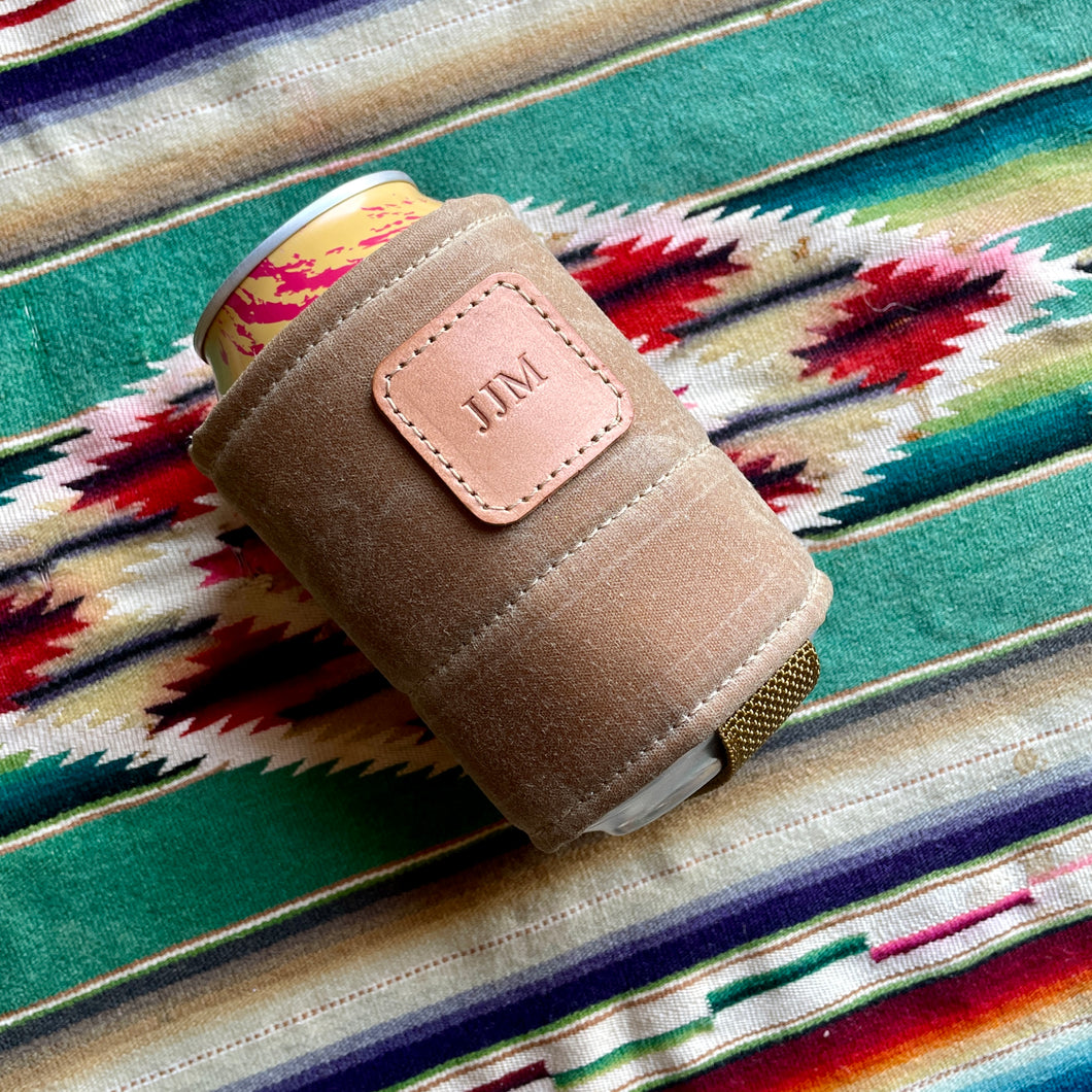Customizable Field Tan Waxed Canvas + Leather Can Cooler