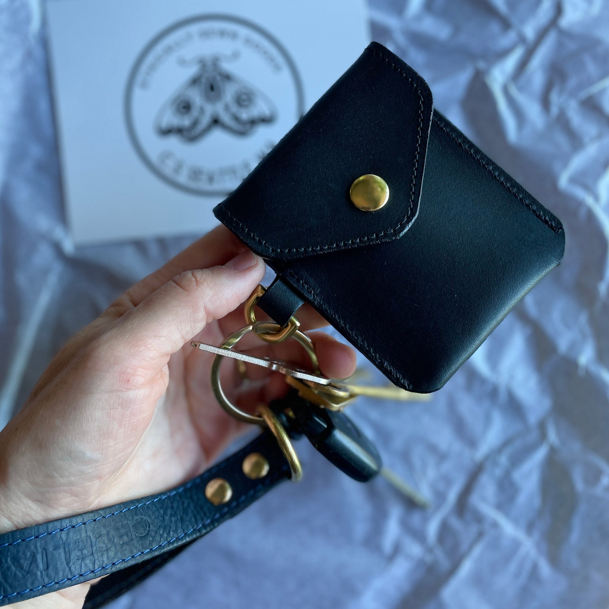 Minimalist Leather Keychain Card Wallet - Fine Latigo Leather with D Ring Only (Attach to Your Current Key Ring)