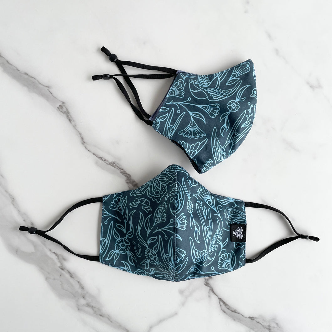 CS Collection: Organic Cotton & Silk Lined Floral Care Mask - Teal