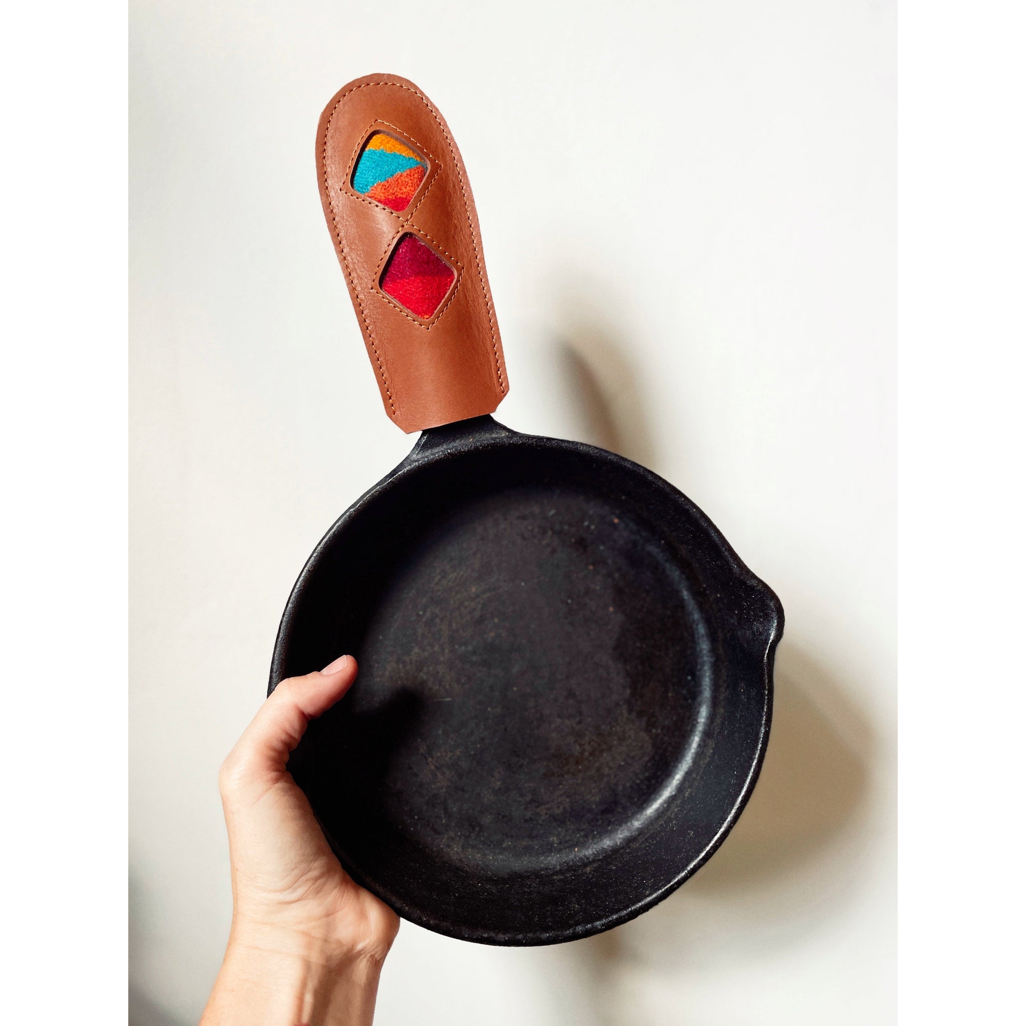 Leather & Wool Cast Iron Pan Handle